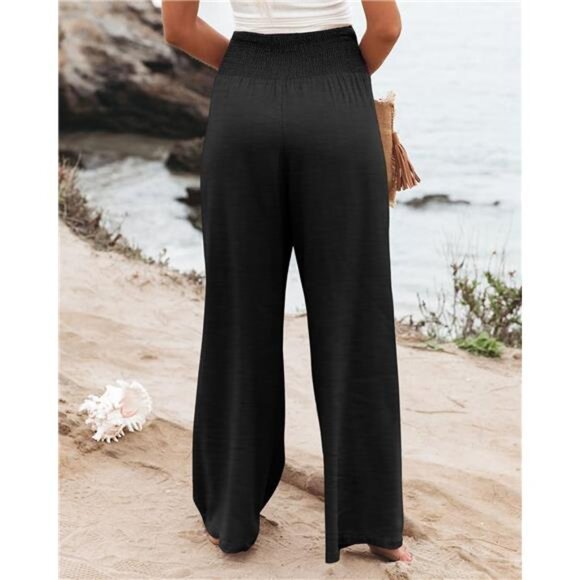 For cooper- Breathable High Waist Palazzo Pants – Flowy Wide Leg Lounge Pants - Picture 5 of 6